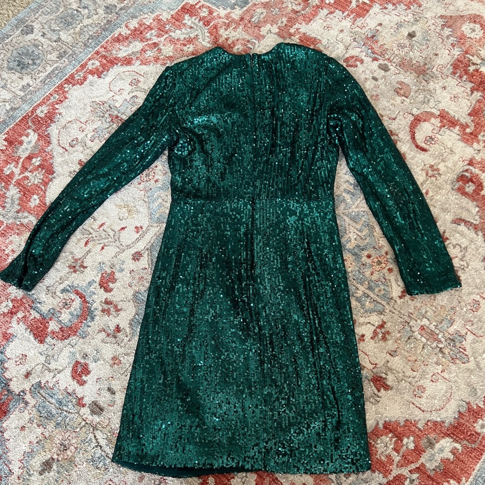Badgley Mischka Womens Size 10 Sequin Wrap Sexy Emerald Green Short Mini Dress - Picture 3 of 9